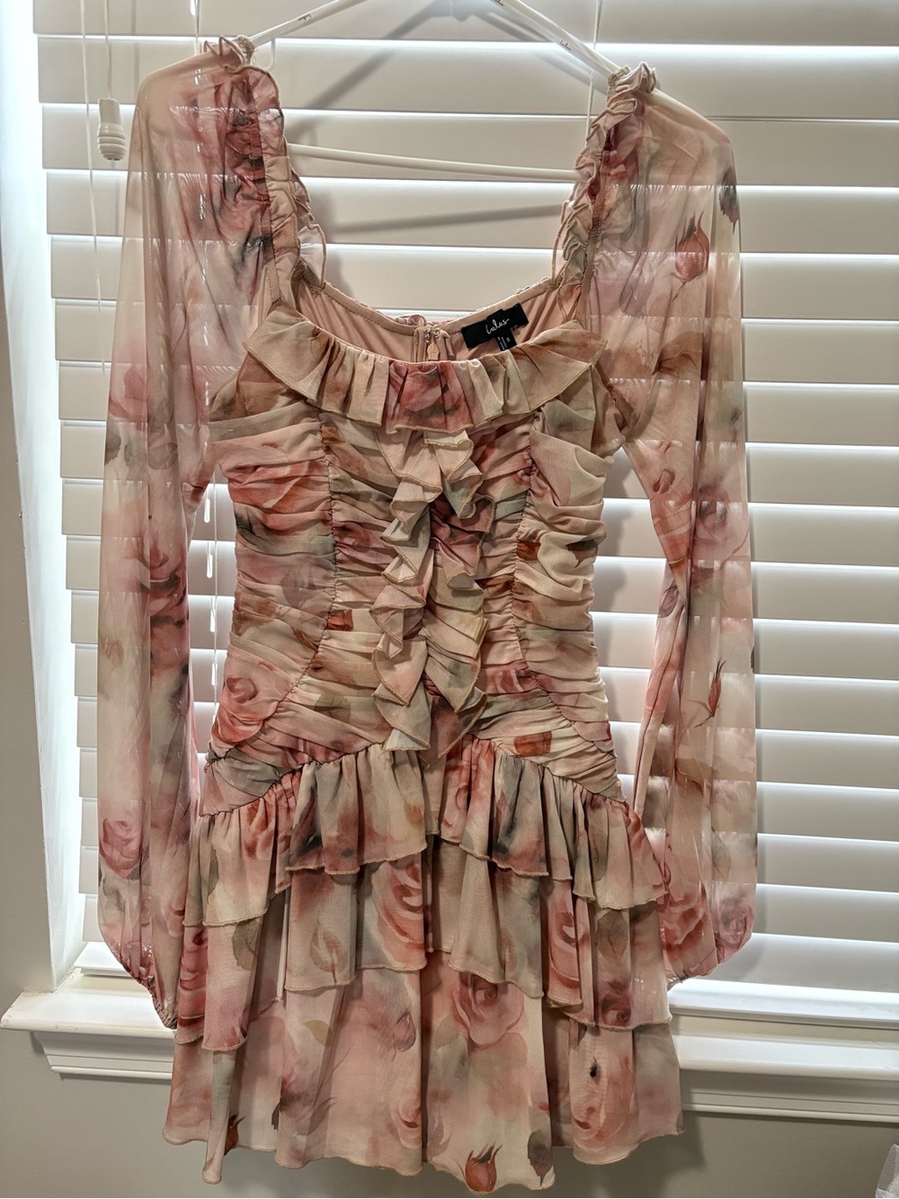 Lulus Pink Floral Ruffled Long-Sleeve Dress